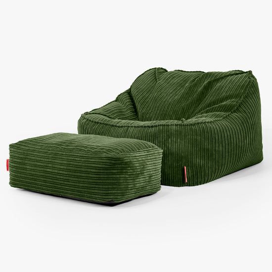Sloucher Bean Bag Chair - Cord Forest Green 02