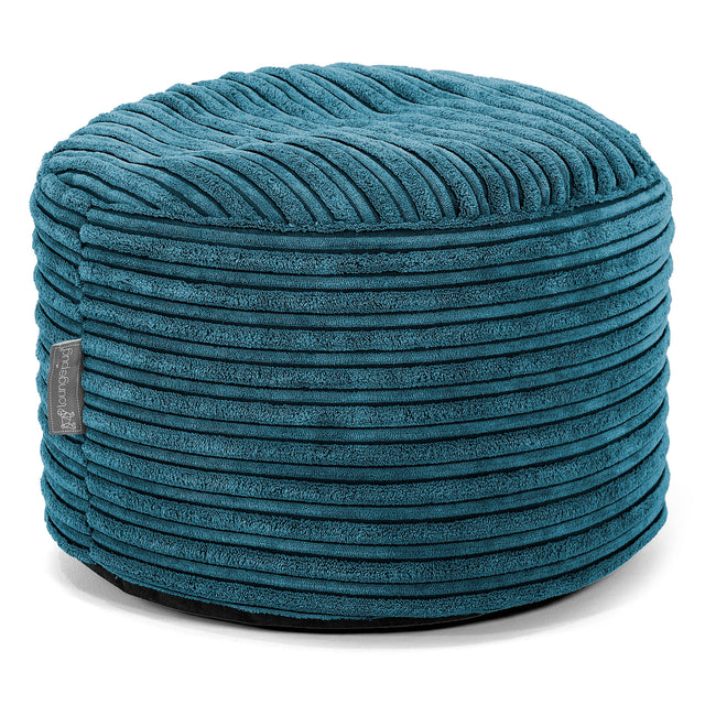 Small Round Footstool - Cord Teal Blue 01