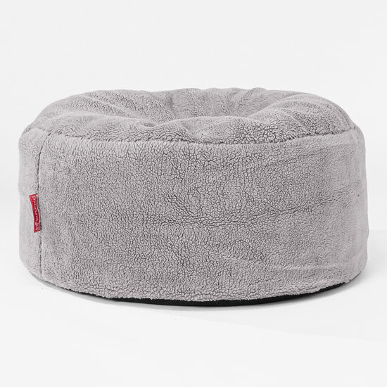 Large Round Pouffe - Teddy Faux Fur Medium Grey 01