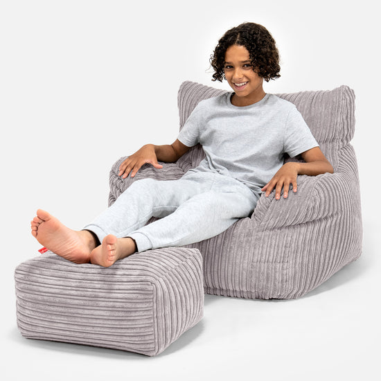 Teens Bean Bag Armchair 6-14 yr - Cord Aluminium Silver 01