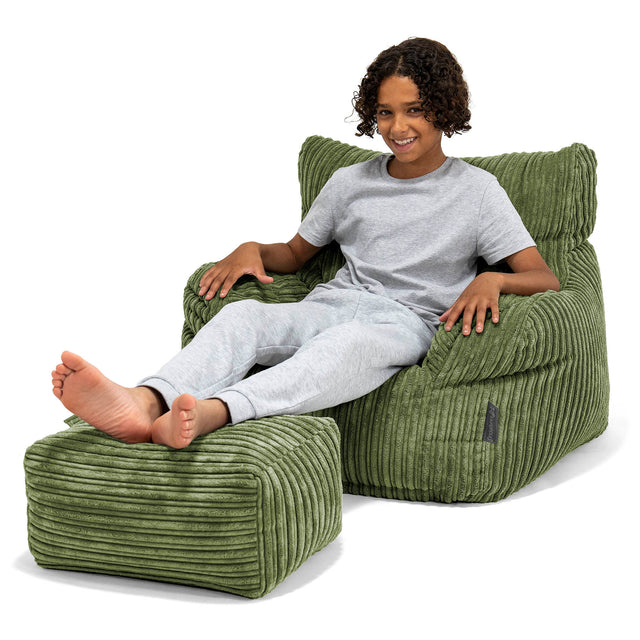 Teens Bean Bag Armchair 6-14 yr - Cord Forest Green 01