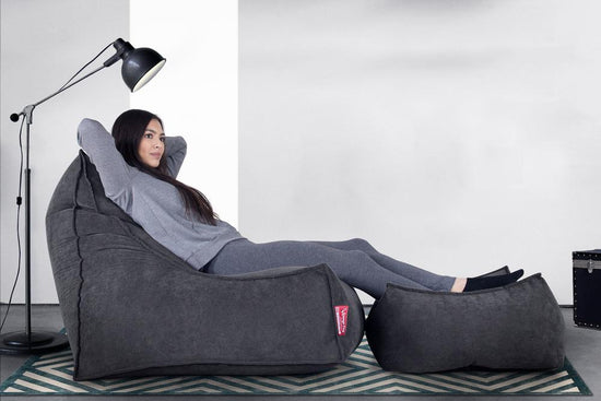 LOUNGE PUG FLOCK Bean Bag Footstool Large Graphite (Size 25cm H x 40cm D x 70cm Wide)