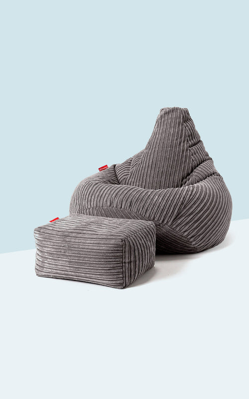 Highback Bean Bag Chair Cord Graphite Grey