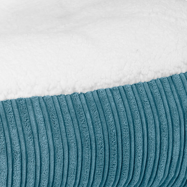 Sloucher Large Dog Bed - Sherpa & Cord Aegean Blue Fabric Close-up Image