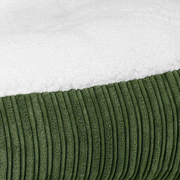 Sloucher Large Dog Bed - Sherpa & Cord Forest Green Fabric Close-up Image