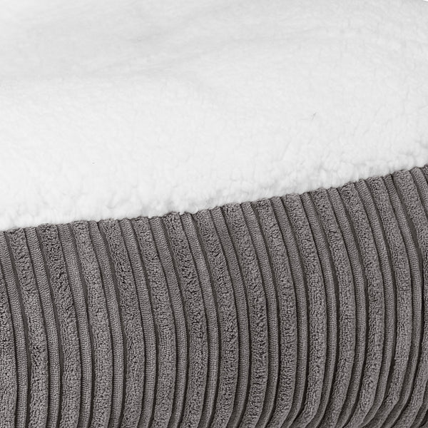 Sloucher Medium Dog Bed - Sherpa & Cord Graphite Grey Fabric Close-up Image