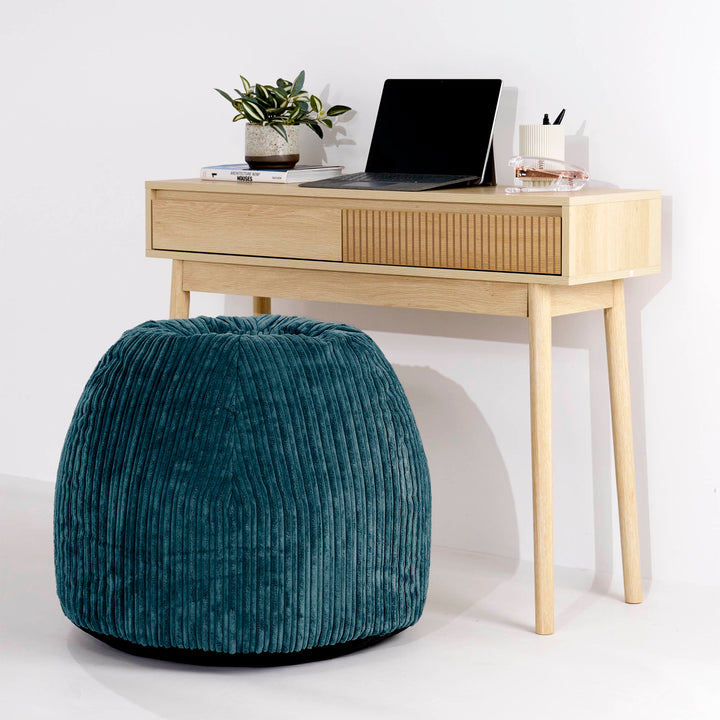 Desk Chair Pouf - Cord Teal Blue 02