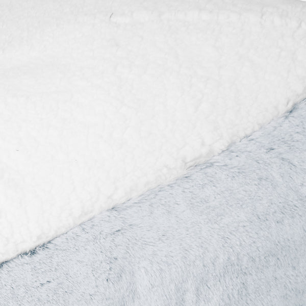 Sloucher Medium Dog Bed - Fluffy Faux Fur Rabbit Dusty Blue Fabric Close-up Image