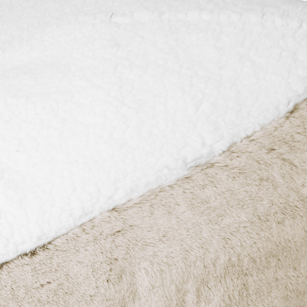 Sloucher Medium Dog Bed - Fluffy Faux Fur Rabbit Golden Brown Fabric Close-up Image