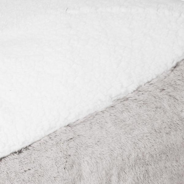 Sloucher Medium Dog Bed - Fluffy Faux Fur Rabbit Light Grey Fabric Close-up Image