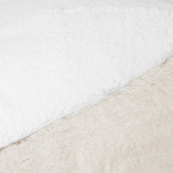 Sloucher Medium Dog Bed - Fluffy Faux Fur Rabbit White Fabric Close-up Image
