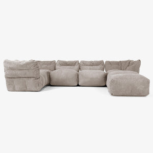 5 Piece Closed Chaise Modular Sofa Set - Cord Dovetail Grey