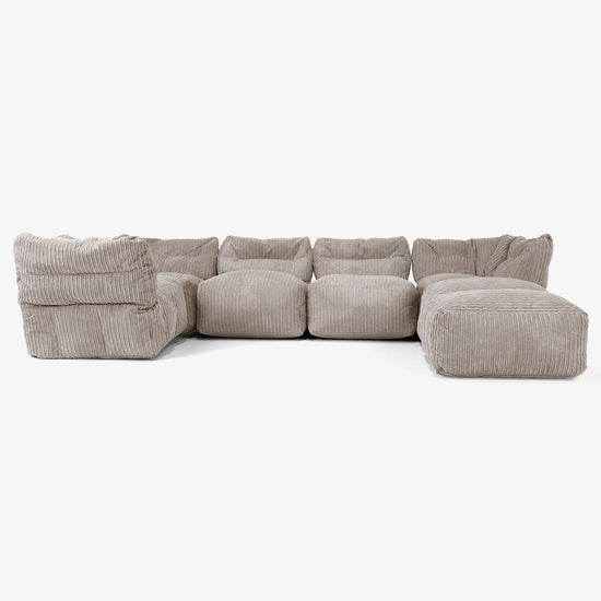 5 Piece Closed Chaise Modular Sofa Set - Cord Dovetail Grey 01