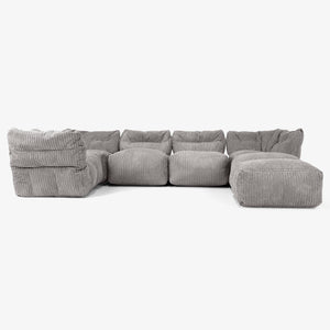 5 Piece Closed Chaise Modular Sofa Set - Cord Graphite Grey