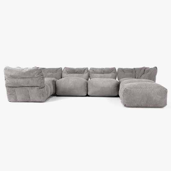 5 Piece Closed Chaise Modular Sofa Set - Cord Graphite Grey 01