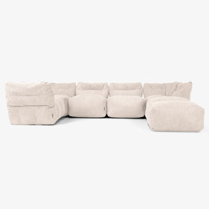 5 Piece Closed Chaise Modular Sofa Set - Cord Ivory