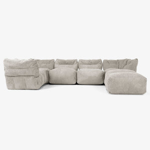 5 Piece Closed Chaise Modular Sofa Set - Cord Mink