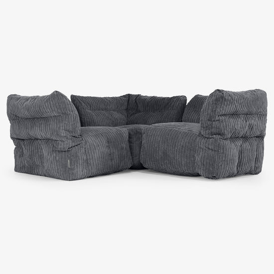 3 Piece Corner Modular Sofa Set - Cord Black 01