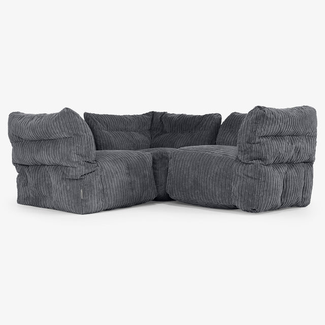 3 Piece Corner Modular Sofa Set - Cord Black 01