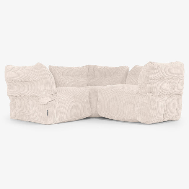 3 Piece Corner Modular Sofa Set - Cord Ivory 01
