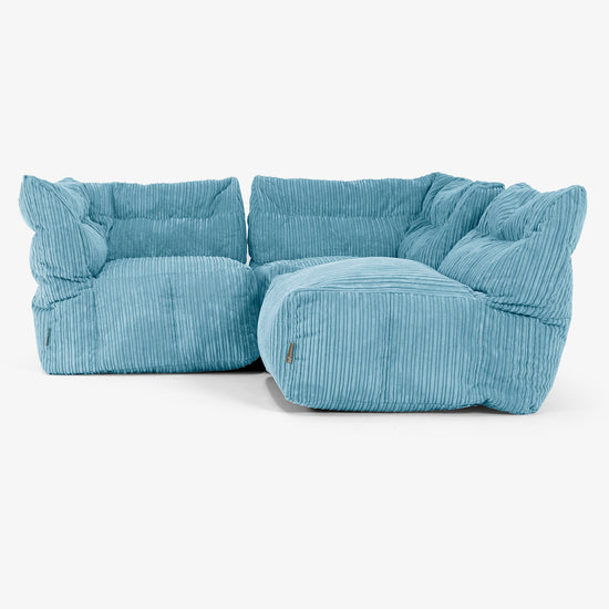 3 Piece Multi Modular Sofa Set - Cord Aegean Blue 02
