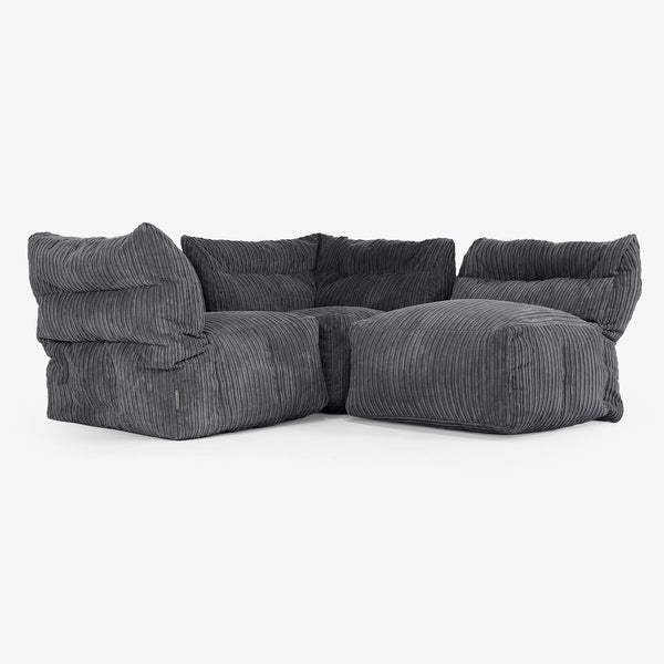3 Piece Multi Modular Sofa Set - Cord Black 04