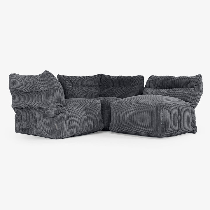 3 Piece Multi Modular Sofa Set - Cord Black 01