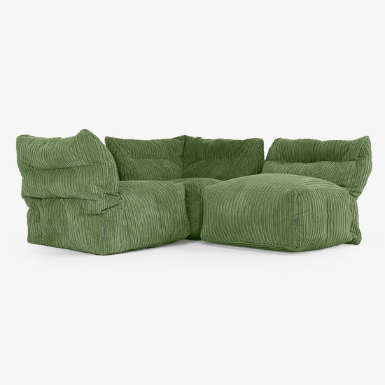 3 Piece Multi Modular Sofa Set - Cord Forest Green 01