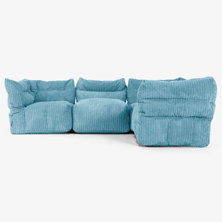 4 Piece Corner Modular Sofa Set - Cord Aegean Blue 02