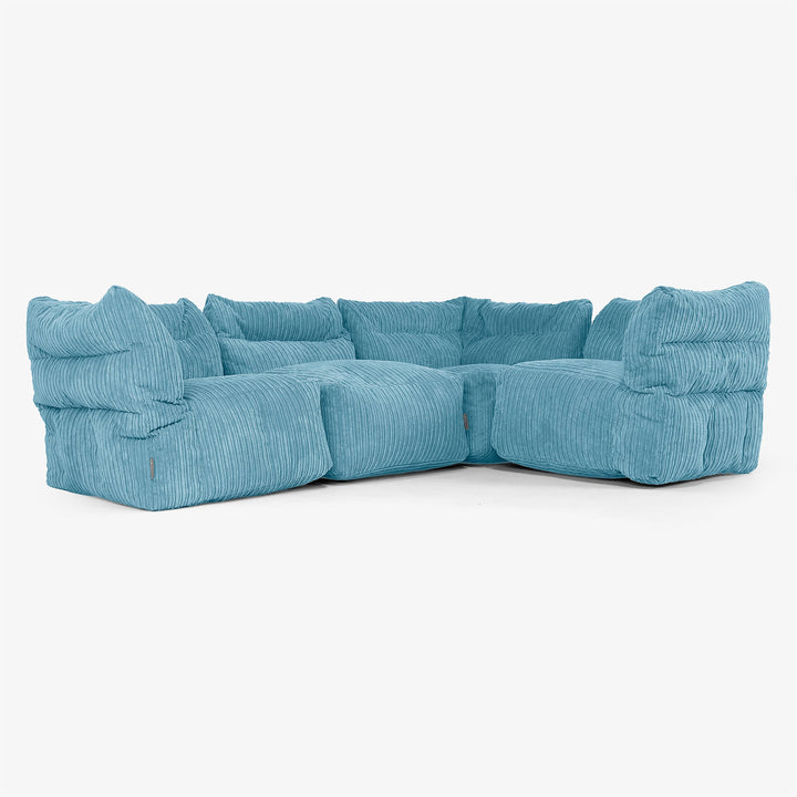 4 Piece Corner Modular Sofa Set - Cord Aegean Blue 01