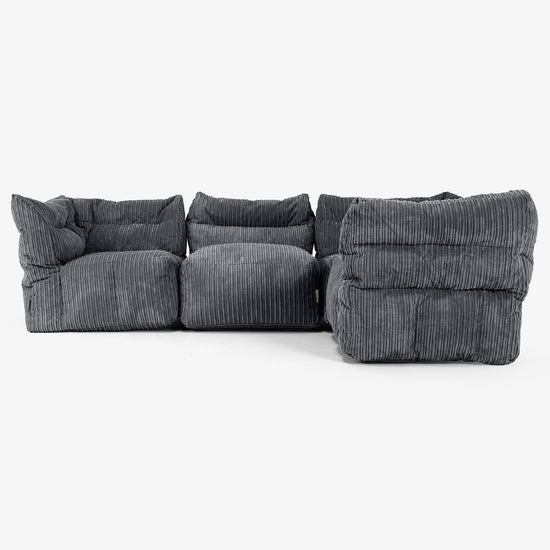 4 Piece Corner Modular Sofa Set - Cord Black 02