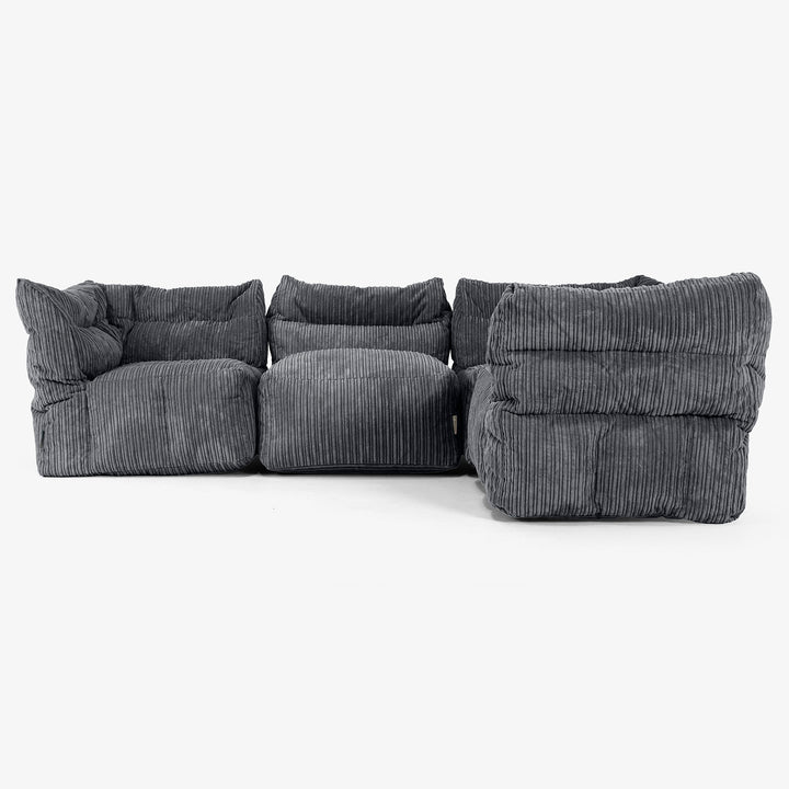 4 Piece Corner Modular Sofa Set - Cord Black 02