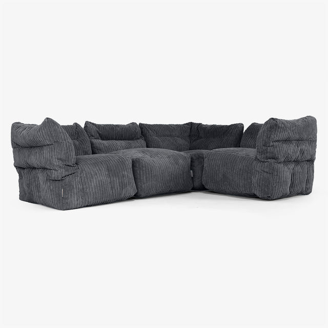 4 Piece Corner Modular Sofa Set - Cord Black 01