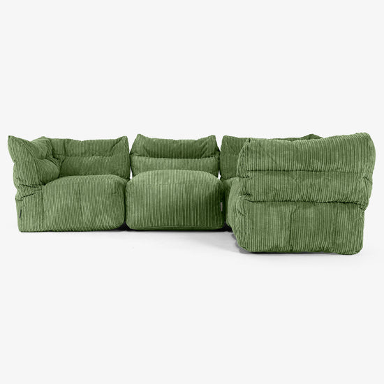 4 Piece Corner Modular Sofa Set - Cord Forest Green 02