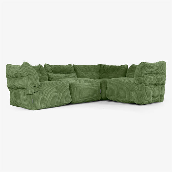 4 Piece Corner Modular Sofa Set - Cord Forest Green 01