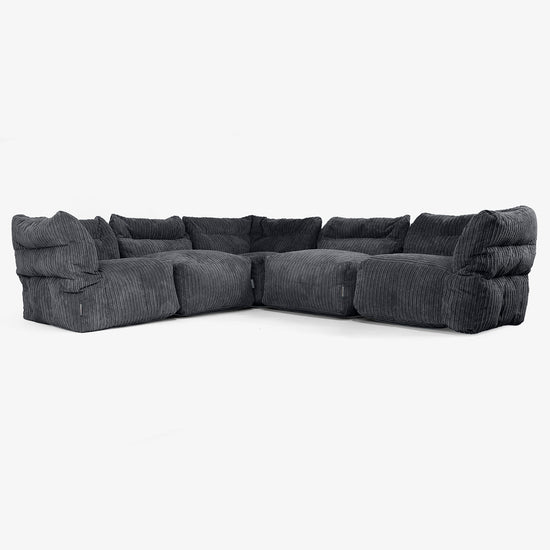 5 Piece Corner Modular Sofa Set - Cord Black 01