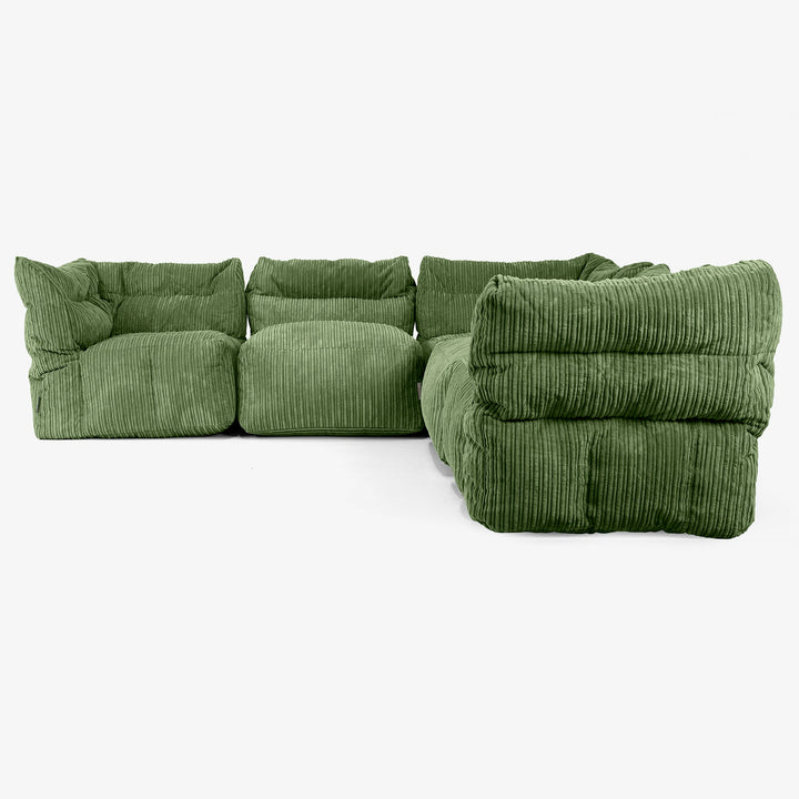5 Piece Corner Modular Sofa Set - Cord Forest Green 02