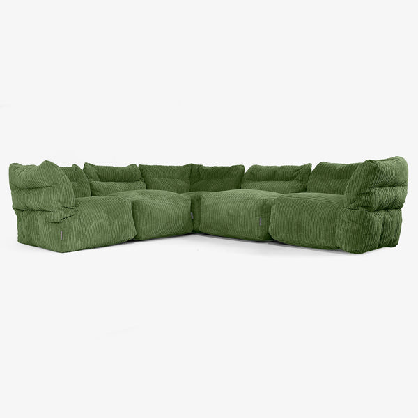 5 Piece Corner Modular Sofa Set - Cord Forest Green 01