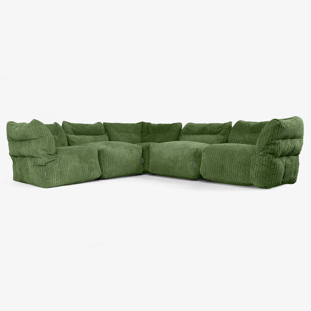 5 Piece Corner Modular Sofa Set - Cord Forest Green 01
