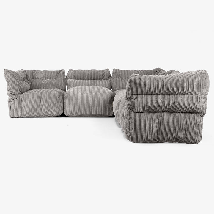 5 Piece Corner Modular Sofa Set - Cord Graphite Grey 02
