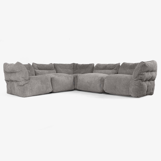 5 Piece Corner Modular Sofa Set - Cord Graphite Grey 01