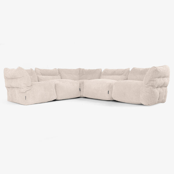 5 Piece Corner Modular Sofa Set - Cord Ivory 01