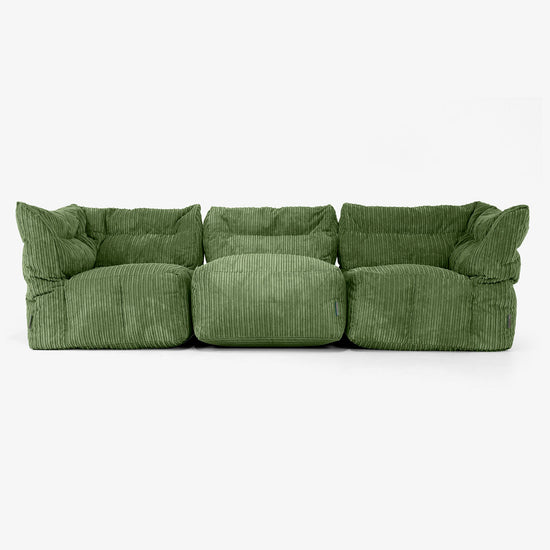 3 Piece Multi Modular Sofa Set - Cord Forest Green 04