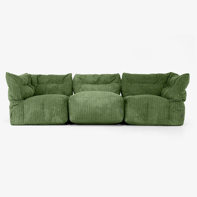 3 Piece Multi Modular Sofa Set - Cord Forest Green 04