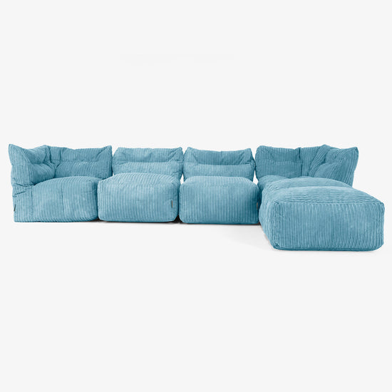 4 Piece Multi Chaise Modular Sofa Set - Cord Aegean Blue 01