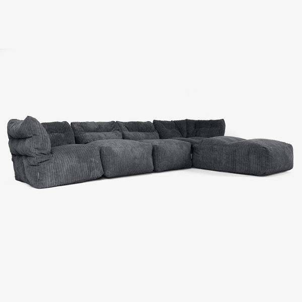 4 Piece Multi Chaise Modular Sofa Set - Cord Black 01