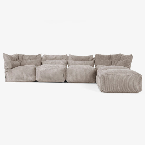 4 Piece Multi Chaise Modular Sofa Set - Cord Dovetail Grey 01