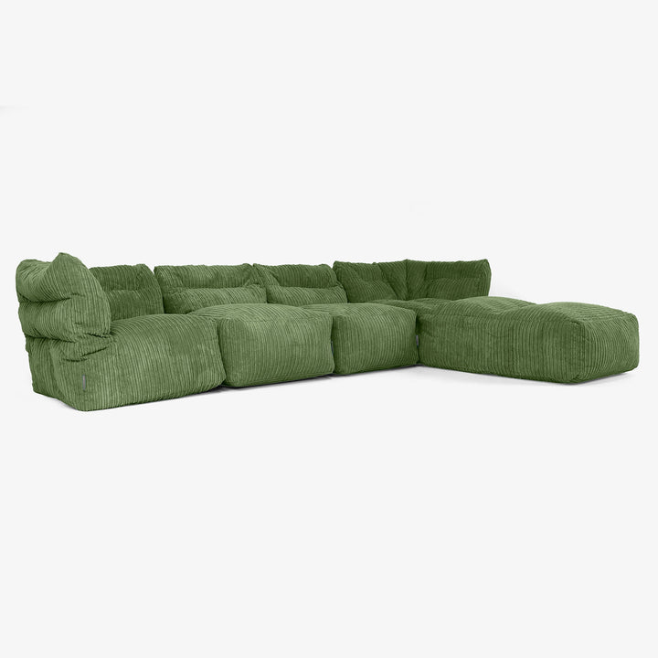 4 Piece Multi Chaise Modular Sofa Set - Cord Forest Green 02