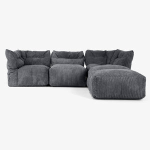 3 Piece Closed Chaise Modular Sofa Set - Cord Black