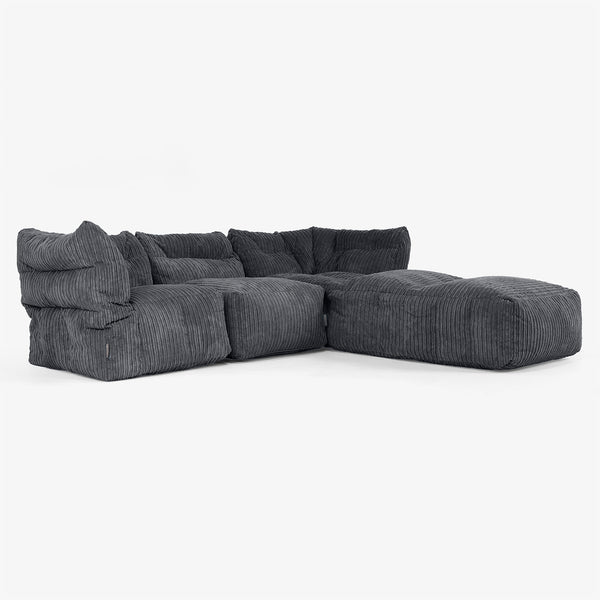 3 Piece Closed Chaise Modular Sofa Set - Cord Black 01